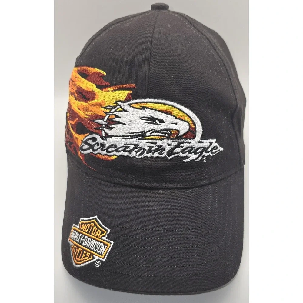 HARLEY DAVIDSON Screamin‎ Eagle Flame Flex Fit Hat Cap Black Logo -3185